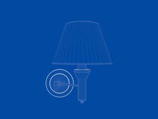 3d rendering of a blueprint lamp light holder isolate on a blue background