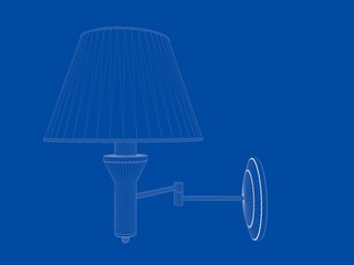 3d rendering of a blueprint lamp light holder isolate on a blue background