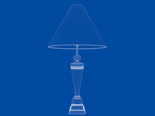 3d rendering of a blueprint lamp light holder isolate on a blue background
