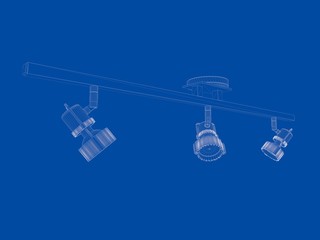3d rendering of a blueprint lamp light holder isolate on a blue background