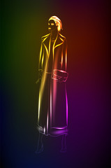 Hand-drawn fashion model from a neon. A light girl's. Fashion illustration.fashion