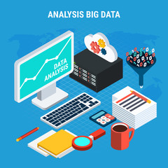 Big Data Analysis Isometric Design Concept