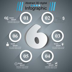 3D six infographic design template and marketing icons.