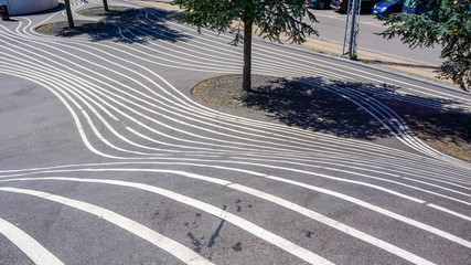 Painted striped ground in Superkilen Park, Copenhagen, Denmark