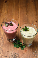 fruit smoothie with chia seeds. close-up