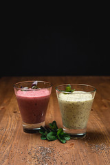 fruit smoothie with chia seeds. close-up