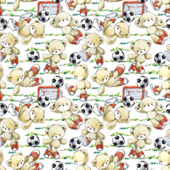 cute teddy bear play in football watercolor seamless pattern © Елена Фаенкова