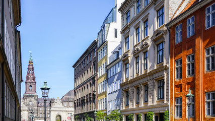 Fototapeta na wymiar Line of apartment buildings in Copenhagen, Denmark