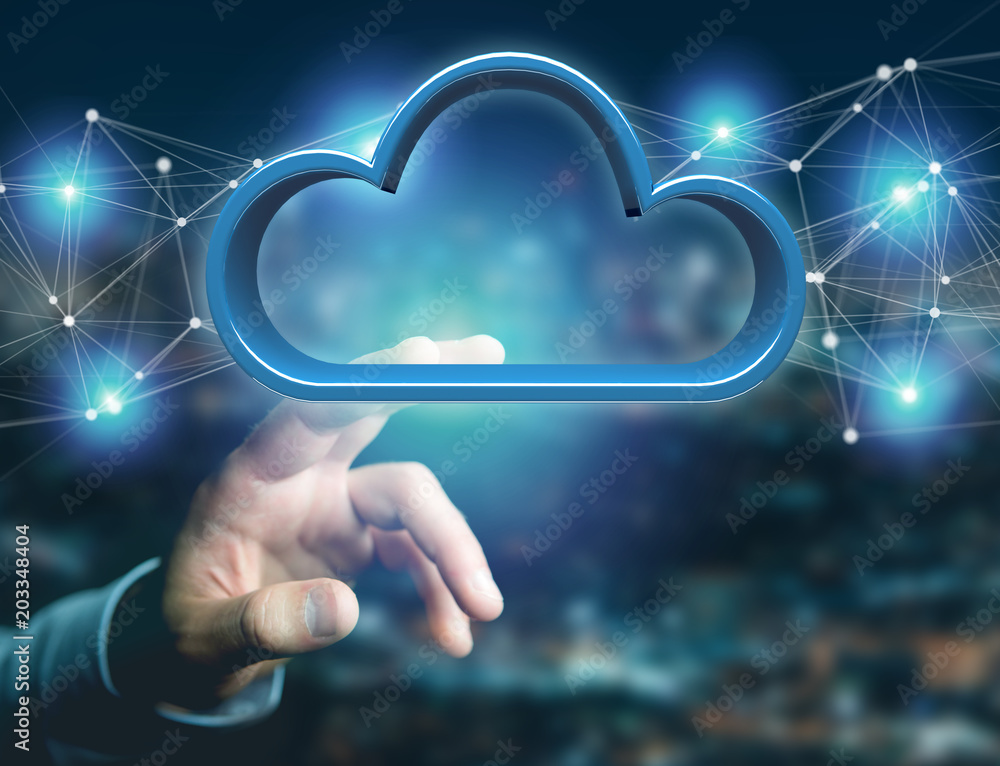 Poster blue cloud displayed on a futuristic interface - 3d rendering