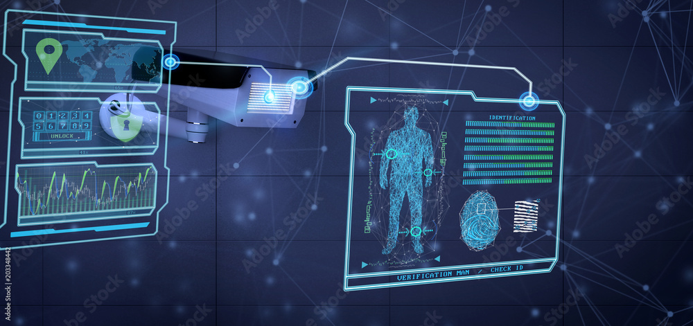 Poster recognition and detection software on a security camera system - 3d rendering