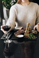 Delicious roasted meat with salt and spices