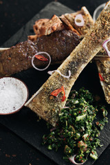 Delicious roasted meat with salt and spices