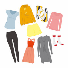 Cute Women Fashion Style Items Illustration Set