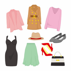Various Feminine Fashion Style Item Illustration Design Set