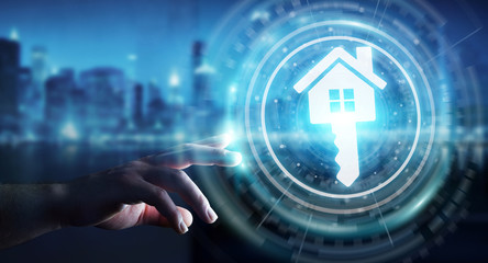 Businessman using real estate digital interface 3D rendering