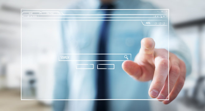 Businessman holding and touching a website page sketch