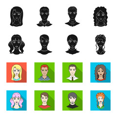 Different looks of young people.Avatar and face set collection icons in black,flet style vector symbol stock illustration web. © pandavector