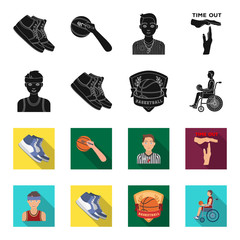 Basketball and attributes black,flet icons in set collection for design.Basketball player and equipment vector symbol stock web illustration. © pandavector