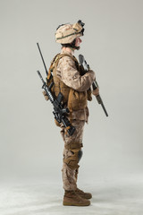 Soldier in camouflage holding rifle