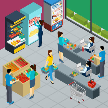 Grocery Store Isometric Poster
