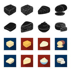 Gruyere, camembert, mascarpone, gorgonzola.Different types of cheese set collection icons in black,flet style vector symbol stock illustration web. © pandavector