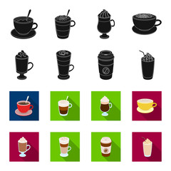 Mocha, macchiato, frappe, take coffee.Different types of coffee set collection icons in black,flet style vector symbol stock illustration web. © pandavector