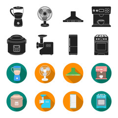Multivarka, refrigerator, meat grinder, gas stove.Household set collection icons in black,flet style vector symbol stock illustration web. © pandavector