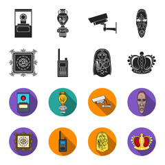 Picture, sarcophagus of the pharaoh, walkie-talkie, crown. Museum set collection icons in black,flet style vector symbol stock illustration web. © pandavector
