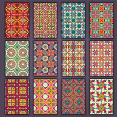 Collection retro cards shirts with ethnic backgrounds. Card of invitation with vintage design elements.