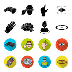 Technology, innovation, man, complemented .Virtual reality set collection icons in black,flet style vector symbol stock illustration web. © pandavector