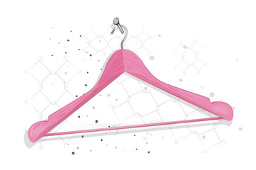 Pink hanger. Pink hanger on a white background. Hanger on the hobnail. A hobnail in the wall. Fashion. Sale. Vector pink hanger hangs on the hobnail.