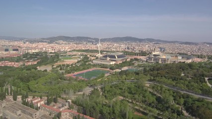 Montjuic mountain. Olympic zone. Barcelona. Aerial shot.