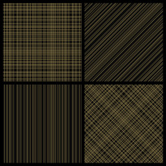 Set of seamless hatch patterns. Gold hatch on black background