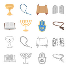 Bible, menorah, hamsa, orthodox cross.Religion set collection icons in cartoon,outline style vector symbol stock illustration web.