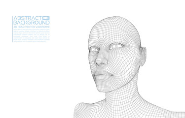 Ai digital brain. Artificial intelligence concept. Human head in robot digital computer interpretation. Wireframe head concept.