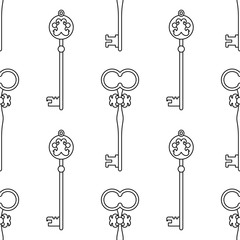 Obraz premium Vintage keys. Black and white seamless pattern for coloring books, pages. Vector