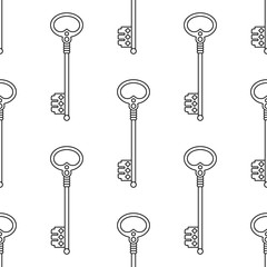 Vintage keys. Black and white seamless pattern for coloring books, pages. Vector