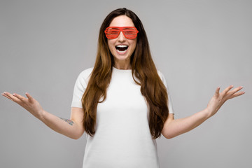 Attractive overweight woman in sunglasses