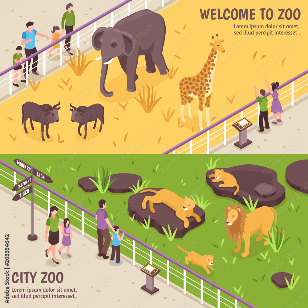 Canvas Prints Isometric Zoo Horizontal Banners