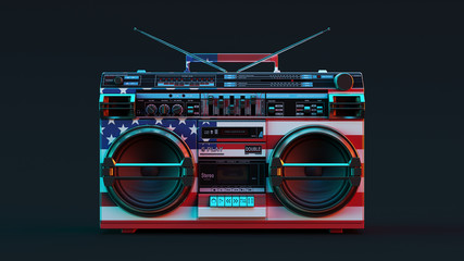 Boombox With USA Flag Moody 80s lighting 3d illustration