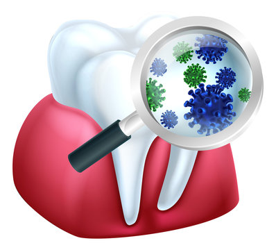 Magnifying Glass Tooth Bacteria Concept