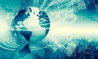 Best Internet Concept of global business. Globe, glowing lines on technological background. Wi-Fi, rays, symbols Internet, 3D illustration