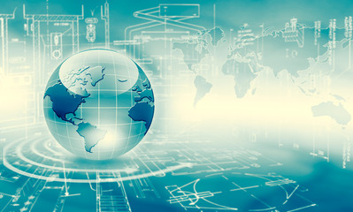 Best Internet Concept of global business. Globe, glowing lines on technological background. Wi-Fi, rays, symbols Internet, 3D illustration