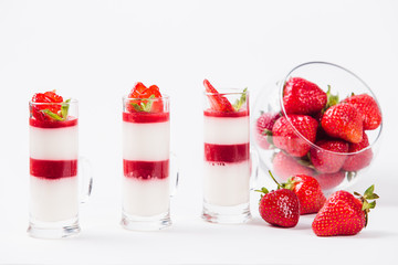 Strawberry Panna Cotta on a white background