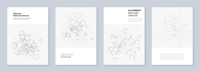Fototapeta na wymiar Minimal brochure templates with hexagons and lines on white. Hexagon infographic. Digital technology, science or medical concept.Templates for flyer, leaflet, brochure, report, presentation