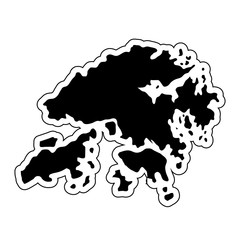 Black silhouette of the country Hong Kong with the contour line. Effect of stickers, tag and label. Vector illustration