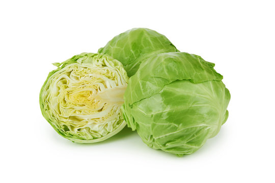 green cabbage on white
