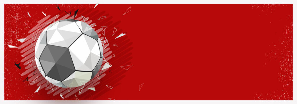 Shiny football on red background, web banner design.