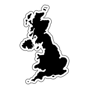 Black silhouette of the country United Kingdom with the contour line. Effect of stickers, tag and label. Vector illustration