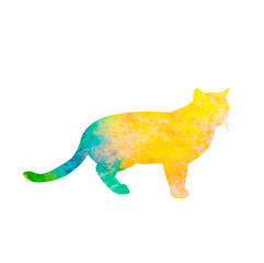 vector, watercolor silhouette cat